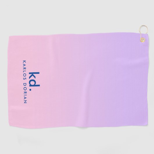 Serviette De Golf Minimalistic Purple & Pink Gradient Monogram (Horizontal)