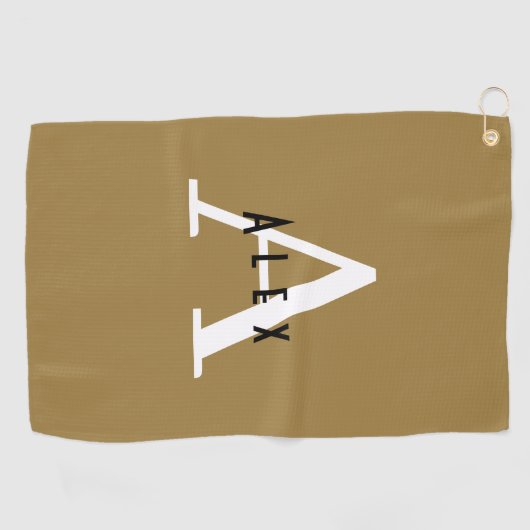 Serviette De Golf Minuscule Tan Brown Nom du monogramme + initial (Horizontal)