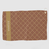 Serviette De Golf Mocha Gold Quatrefoil Personnalisé (Horizontal)