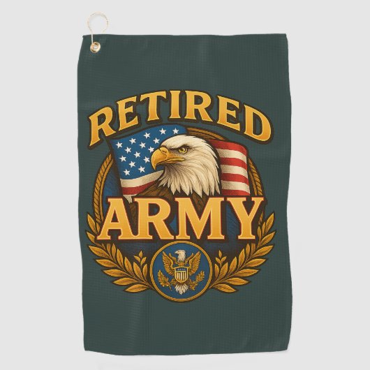 Serviette De Golf Modèle ARMY retraité avec drapeau et aigle (Devant)
