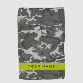 Serviette De Golf Modèle de camouflage gris, Votre nom, Personnalise (Devant)