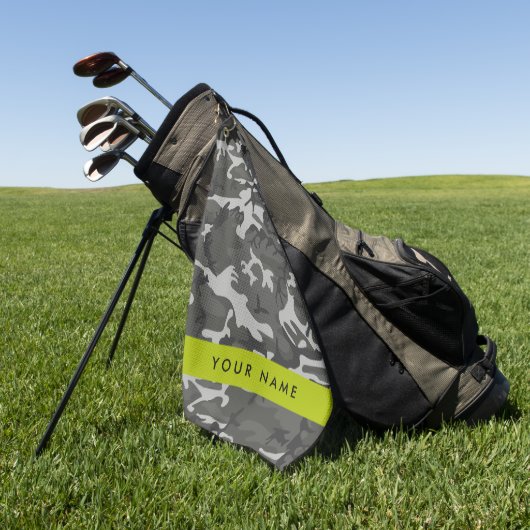 Serviette De Golf Modèle de camouflage gris, Votre nom, Personnalise (Vert)