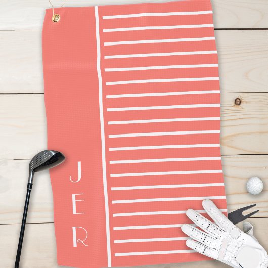 Serviette De Golf Modèle de golfeur moderne Monogramme Sports Corail