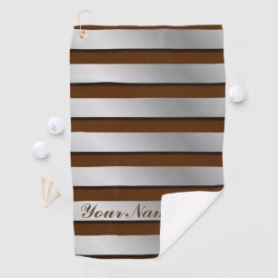 Serviette De Golf modèle de nom à rayures brun argenté