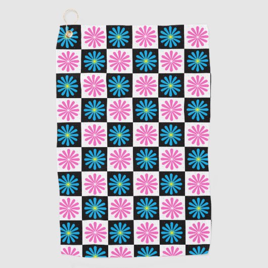 Serviette De Golf Modèle floral bleu rose géométrique (Devant)