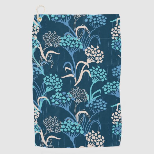 Serviette De Golf Modèle Floral Hydrangea stylisé - Bleu élégant (Devant)