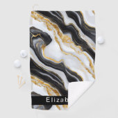 Serviette De Golf Modern Black White Gold Marble Personalized (En situation)