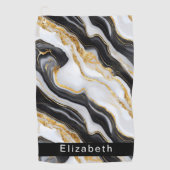 Serviette De Golf Modern Black White Gold Marble Personalized (Devant)