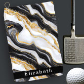 Serviette De Golf Modern Black White Gold Marble Personalized