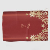 Serviette De Golf Modern Gold Red Floral Golf Towel (Horizontal)