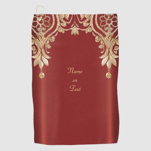 Serviette De Golf Modern Gold Red Floral Golf Towel (Devant)