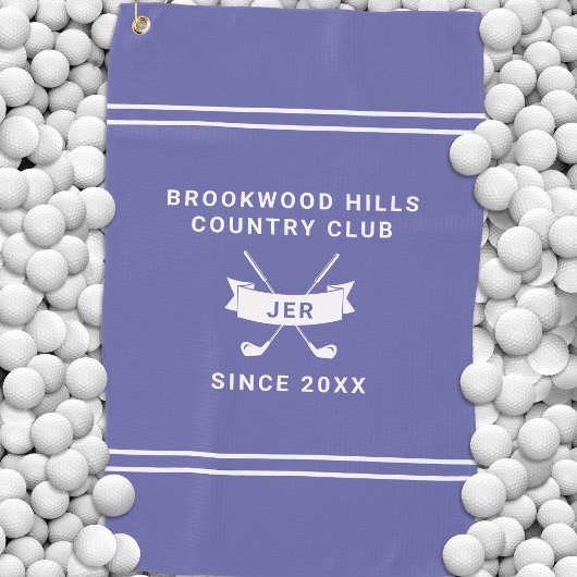 Serviette De Golf Modern Golfer Monogram Golf Clubs Periwinkle