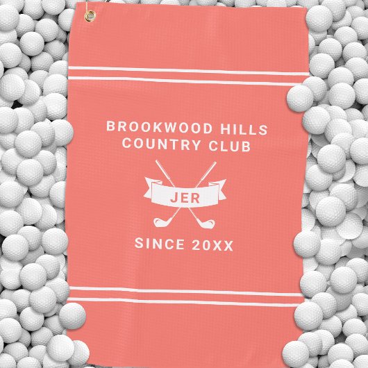 Serviette De Golf Modern Golfer Monogram Initials Golf Clubs Coral