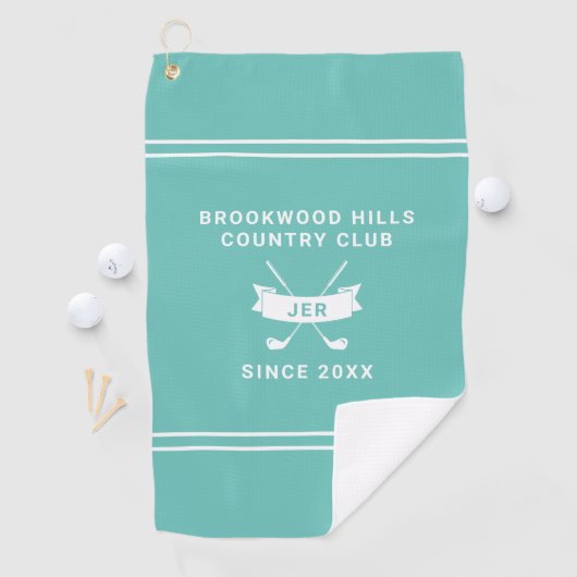 Serviette De Golf Modern Golfer Monogram Initials Golf Clubs Teal (En situation)