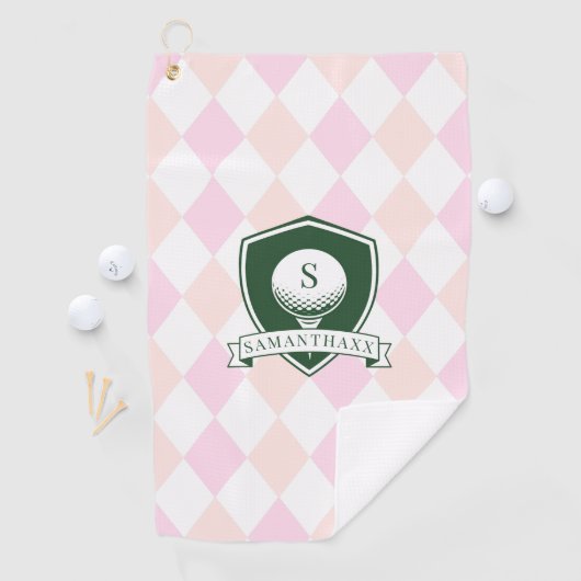 Serviette De Golf Modern Pink Pattern Green Golf Ball Name Monogram (En situation)