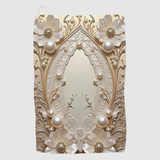 Serviette De Golf Modern White Flowers Pearls Golf Towel (Devant)