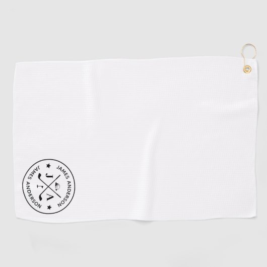Serviette De Golf Moderne Design Golfer Monogramme & Nom Personnalis (Horizontal)