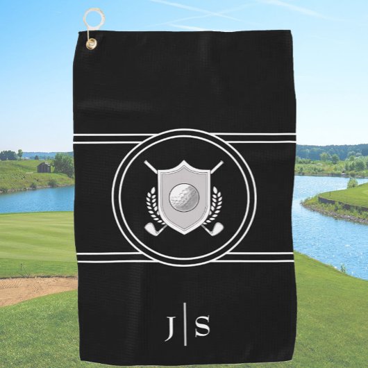 Serviette De Golf Moderne élégant noir et blanc élégant Monogramme