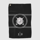 Serviette De Golf Moderne élégant noir et blanc élégant Monogramme (Devant)