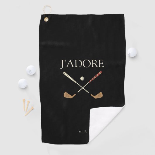 Serviette De Golf Moderne J'adore I Love Golf Black (En situation)