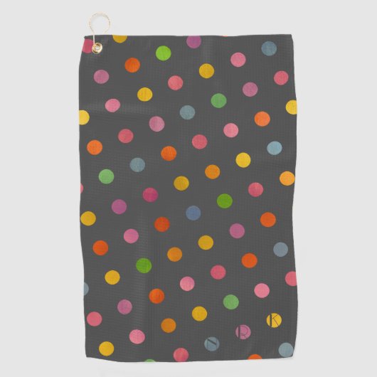 Serviette De Golf Moderne Pastel Pois Charcoal Grey Monogramme (Devant)