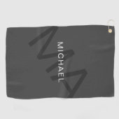 Serviette De Golf Moderne Personnalisé Gris Monogramme (Horizontal)