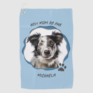Serviette De Golf Moderne Photo de Chien Maman Chéri Bleu