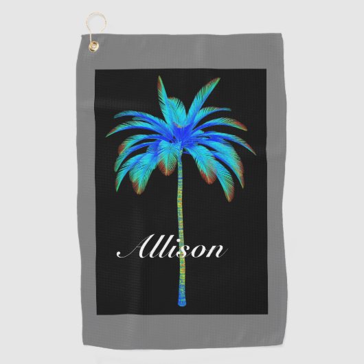 Serviette De Golf Moderne Tropical Turquoise Palm Tree Personnalisé (Devant)