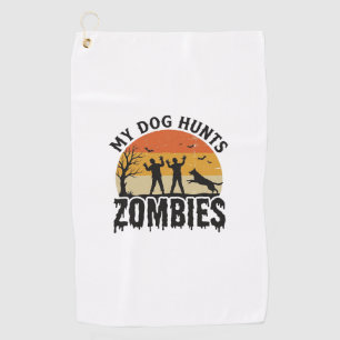 Serviette De Golf Mon chien chasse les zombies Vintage Halloween Art