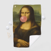 Serviette De Golf Mona Lisa soufflant de bulle rose (En situation)