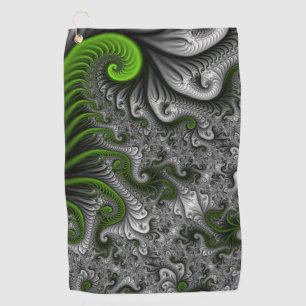 Serviette De Golf Monde Fantastique Art Fractal Abstrait Vert Et Gri