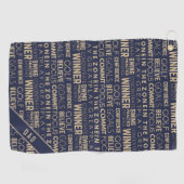 Serviette de golf Monogram Bleu et Or du Vainqueur (Horizontal)