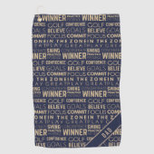 Serviette de golf Monogram Bleu et Or du Vainqueur (Devant)