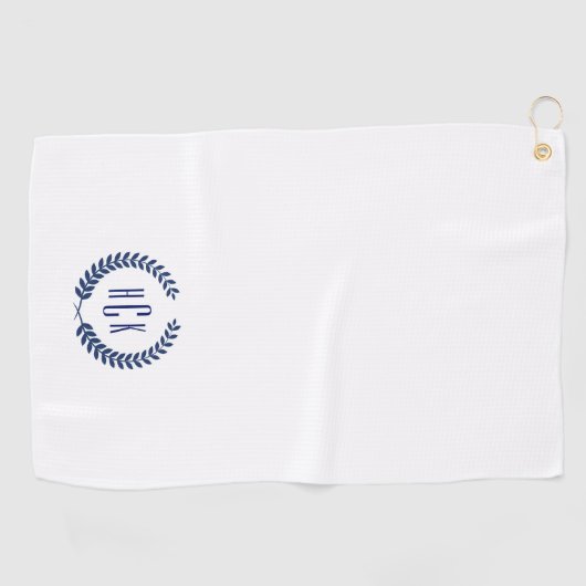 Serviette De Golf Monogram Blue Tones Laurel Wreath (Horizontal)