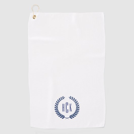Serviette De Golf Monogram Blue Tones Laurel Wreath (Devant)