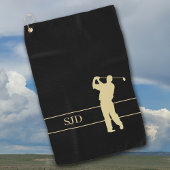 Serviette De Golf Monogram Gold Golfer on Black