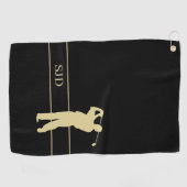 Serviette De Golf Monogram Gold Golfer on Black (Horizontal)