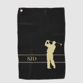 Serviette De Golf Monogram Gold Golfer on Black (Devant)
