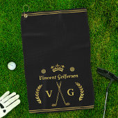 Serviette De Golf Monogram Laurel Wreath Clubs Couronne avec nom Or