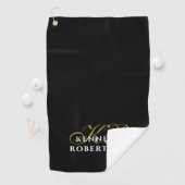 Serviette De Golf Monogram Minimalist Black Gold White Stylish Men (En situation)