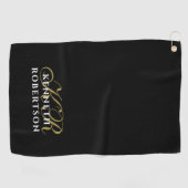 Serviette De Golf Monogram Minimalist Black Gold White Stylish Men (Horizontal)