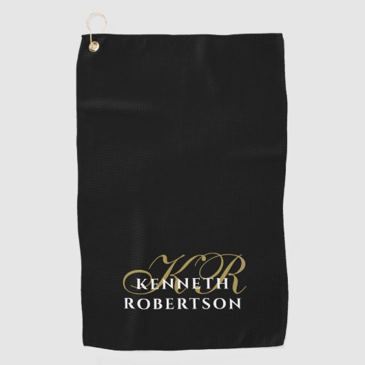 Serviette De Golf Monogram Minimalist Black Gold White Stylish Men (Devant)