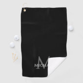 Serviette De Golf Monogram Name Initial Elegant Black Custom (En situation)