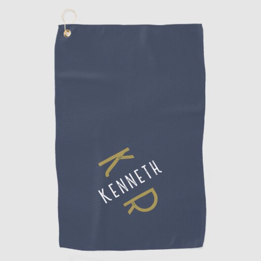 Serviette De Golf Monogram Navy Blue Gold White Minimalist Men (Devant)
