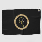 Serviette De Golf Monogram V, élégant script doré (Horizontal)