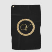 Serviette De Golf Monogram V, élégant script doré (Devant)