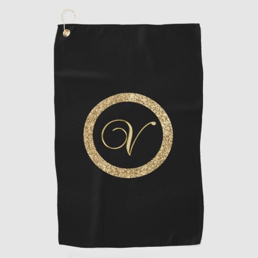 Serviette De Golf Monogram V, élégant script doré (Devant)