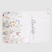 Serviette De Golf Monogram Watercolor Rustic Pretty Wildflower Field (Horizontal)