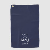 Serviette De Golf Monogram Wedding Anniversary Date Navy Blue (Devant)