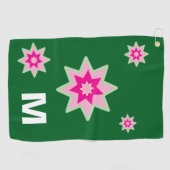 Serviette De Golf Monogram Whimiscal Pink Green Water Lilies (Horizontal)